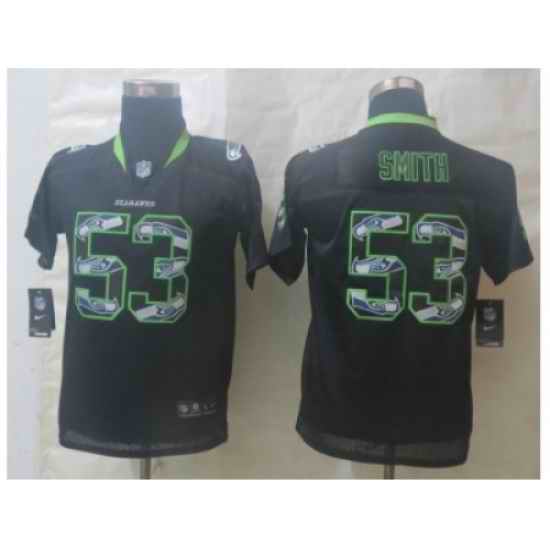 Youth Nike Seattle Seahawks #53 Smith Black Jerseys(Lights Out Stitched)
